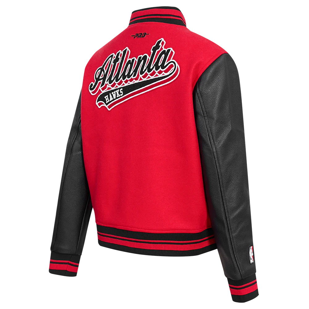NBA ATLANTA HAWKS SCRIPT TAIL WOMEN'S WOOL VARSITY JACKET (RED/BLACK) - Image 4