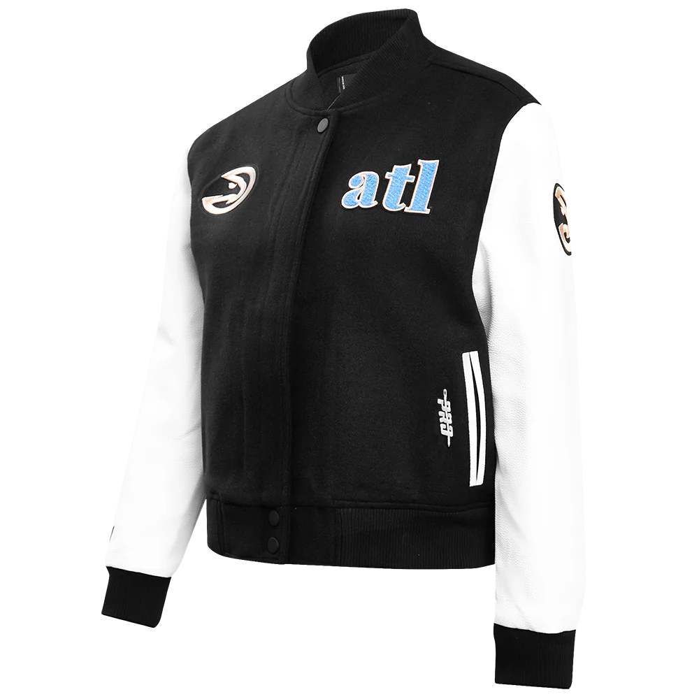 NBA ATLANTA HAWKS CHEST HISTORIC WOMEN'S WOOL VARSITY JACKET (BLACK/WHITE) - Image 2