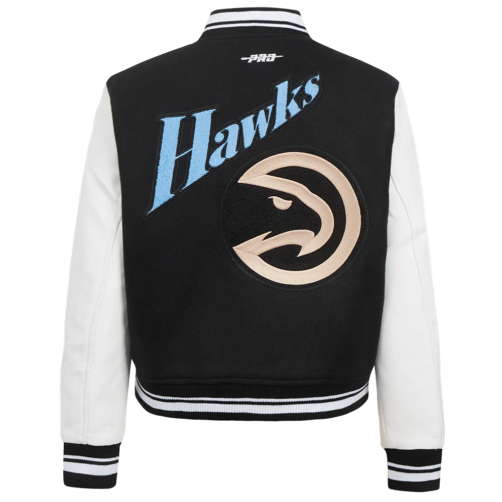 NBA ATLANTA HAWKS CITY EDITION 24-25 WOMEN'S RIB WOOL VARSITY JACKET (BLACK/WHITE) - Image 3