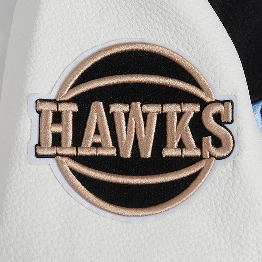 NBA ATLANTA HAWKS CITY EDITION 24-25 WOMEN'S RIB WOOL VARSITY JACKET (BLACK/WHITE) - Image 8