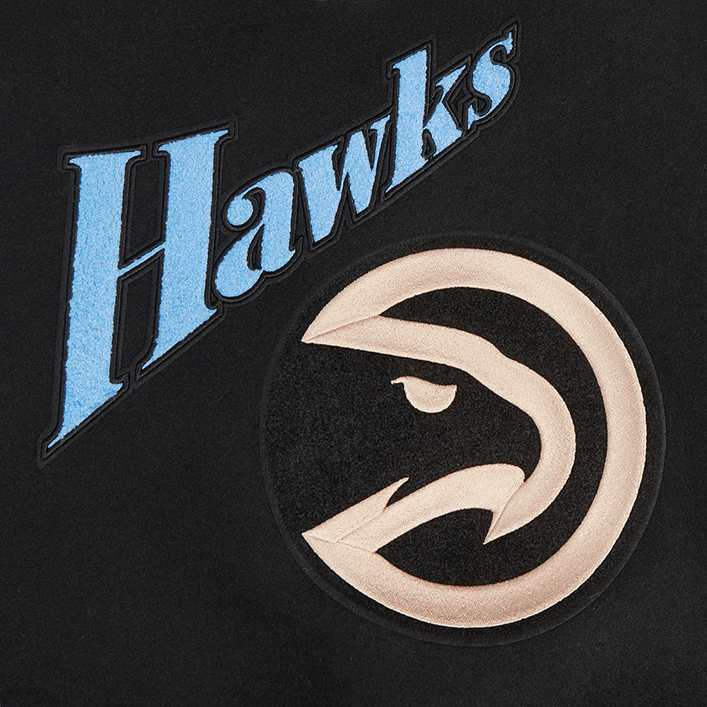 NBA ATLANTA HAWKS CITY EDITION 24-25 WOMEN'S RIB WOOL VARSITY JACKET (BLACK/WHITE) - Image 9
