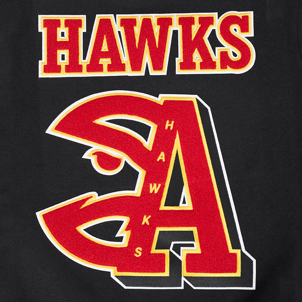 NBA ATLANTA HAWKS MASHUP WOMEN'S RIB WOOL VARSITY JACKET (BLACK/RED/BLACK) - Image 2