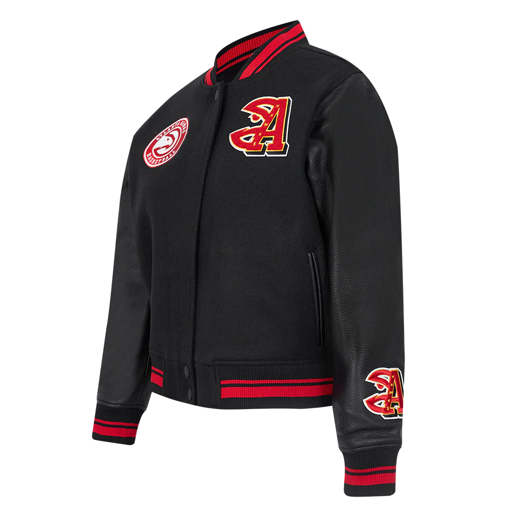 NBA ATLANTA HAWKS MASHUP WOMEN'S RIB WOOL VARSITY JACKET (BLACK/RED/BLACK) - Image 3