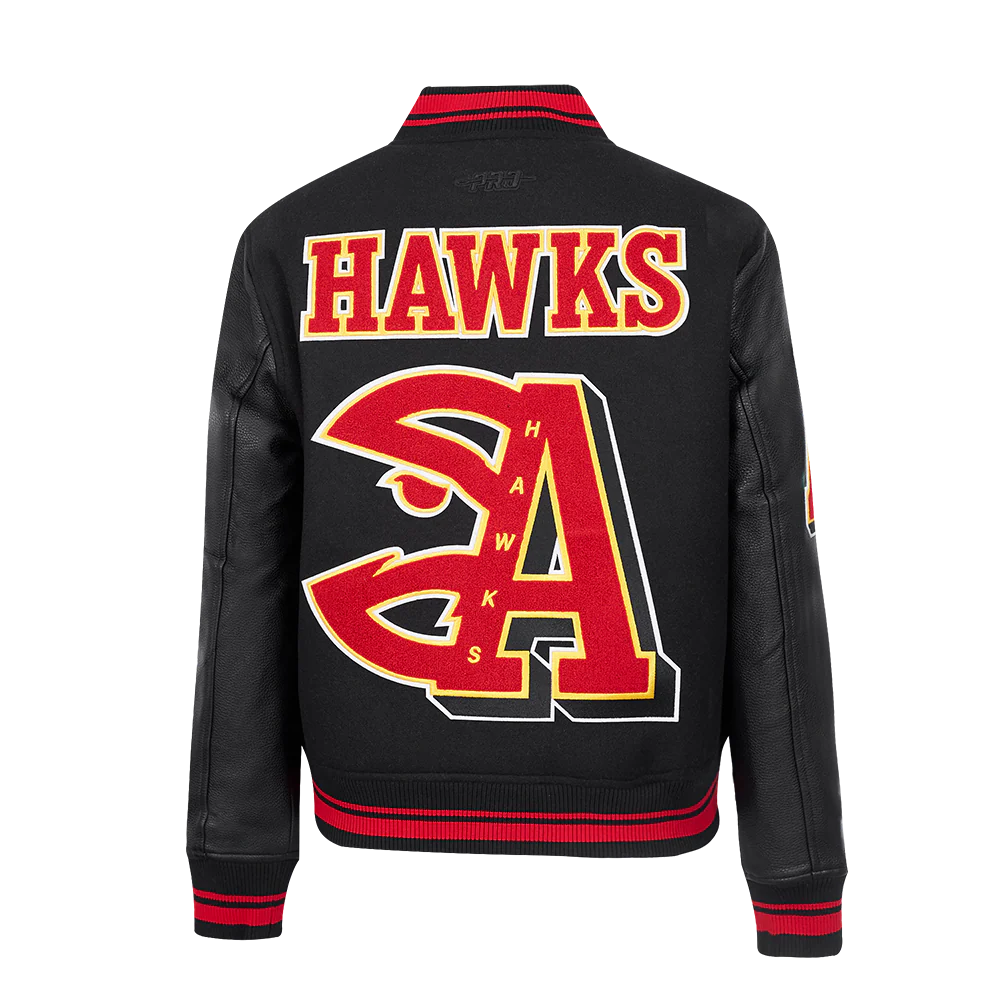 NBA ATLANTA HAWKS MASHUP WOMEN'S RIB WOOL VARSITY JACKET (BLACK/RED/BLACK) - Image 4