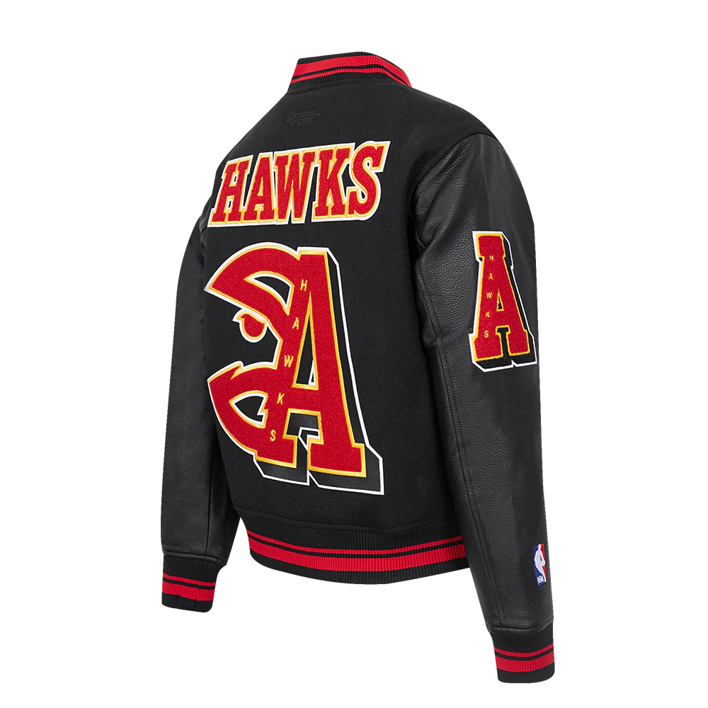 NBA ATLANTA HAWKS MASHUP WOMEN'S RIB WOOL VARSITY JACKET (BLACK/RED/BLACK) - Image 5