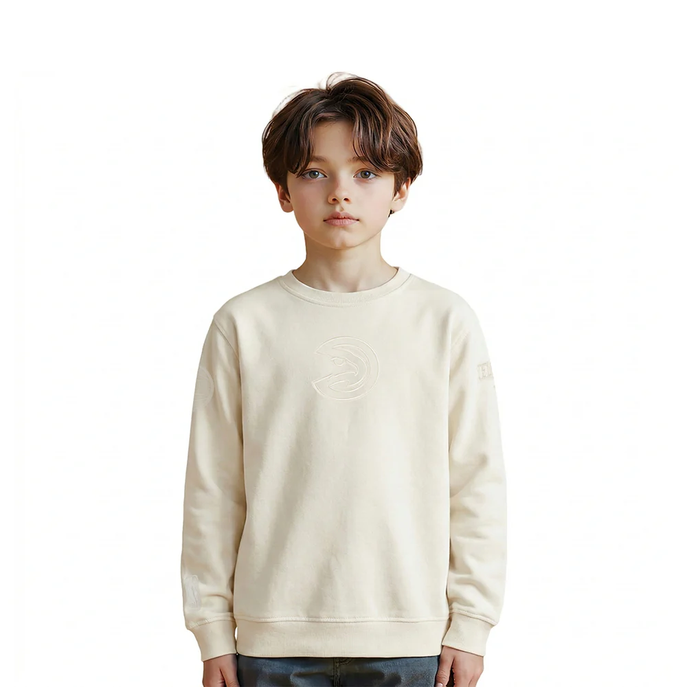 NBA ATLANTA HAWKS NEUTRAL LITTLE BOYS FLEECE CREWNECK (EGGSHELL)