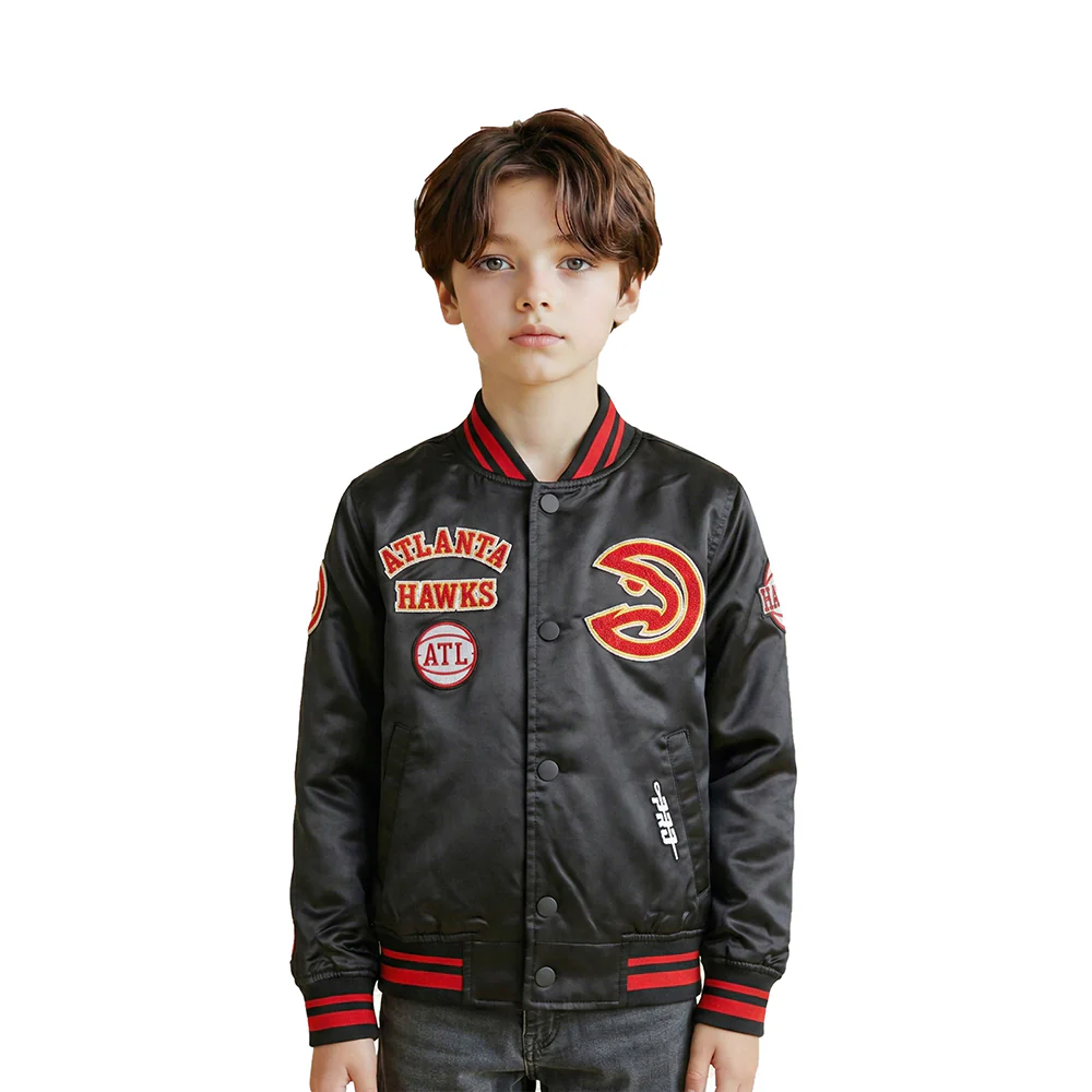 NBA ATLANTA HAWKS RETRO CLASSIC LITTLE BOYS RIB SATIN JACKET (BLACK/RED/BLACK)