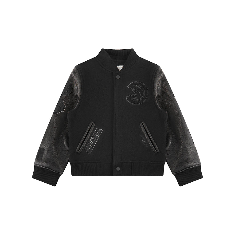NBA ATLANTA HAWKS TRIPLE BLACK LITTLE BOYS WOOL VARSITY JACKET (JET BLACK) - Image 3