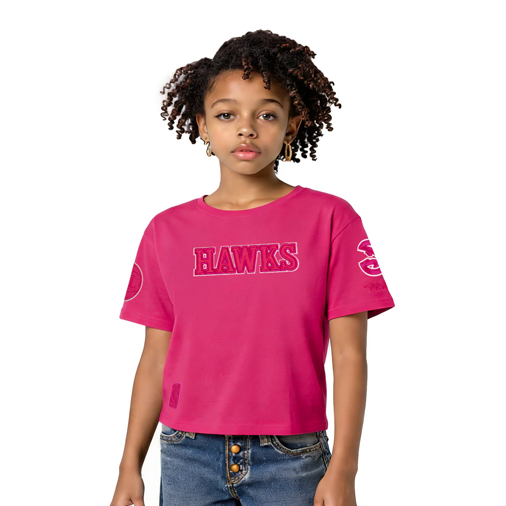NBA ATLANTA HAWKS TRIPLE PINK LITTLE GIRLS SHORT SLEEVE BOXY TEE (BEETROOT PURPLE)