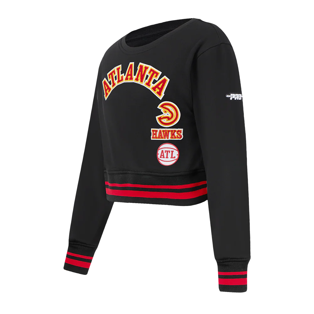 NBA ATLANTA HAWKS RETRO CLASSIC LITTLE GIRLS  RIB FLEECE CREWNECK (BLACK/RED/BLACK) - Image 2