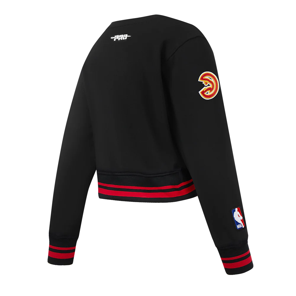 NBA ATLANTA HAWKS RETRO CLASSIC LITTLE GIRLS  RIB FLEECE CREWNECK (BLACK/RED/BLACK) - Image 4