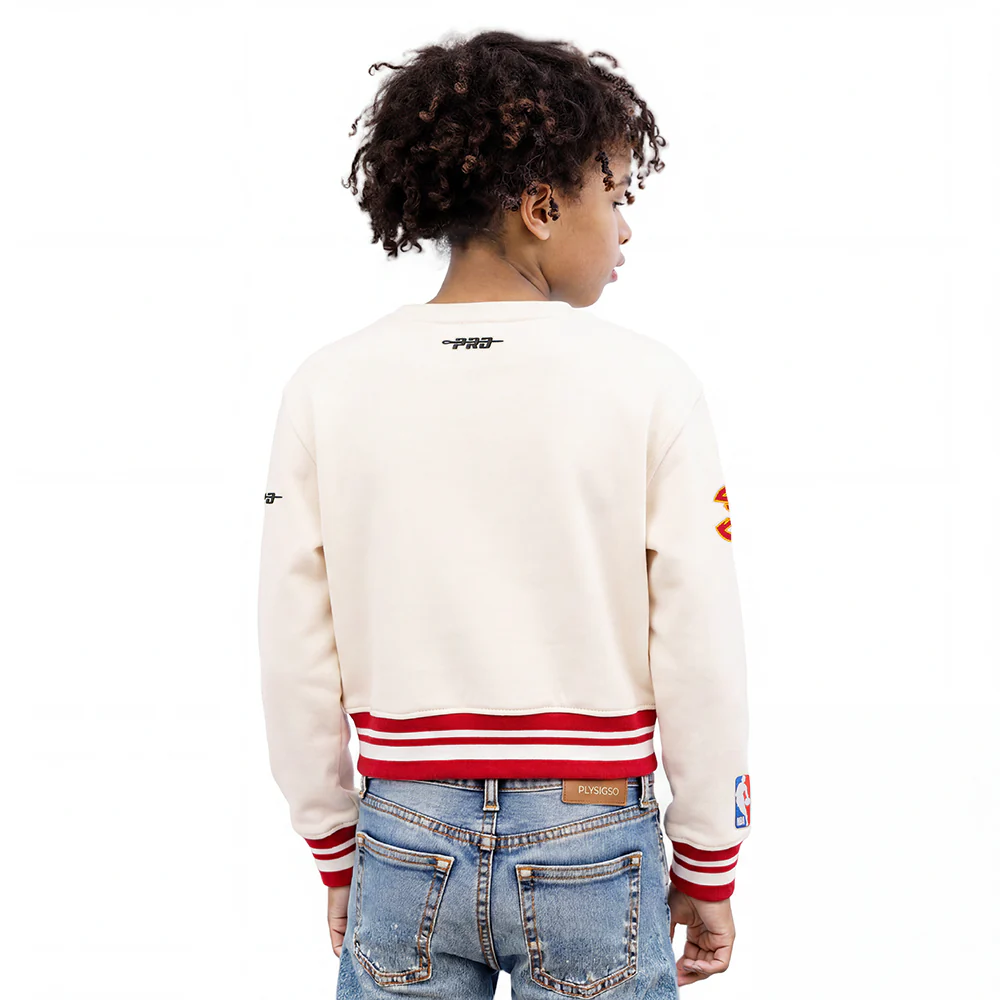 NBA ATLANTA HAWKS RETRO CLASSIC LITTLE GIRLS RIB FLEECE CREWNECK (EGGSHELL/ RED) - Image 2