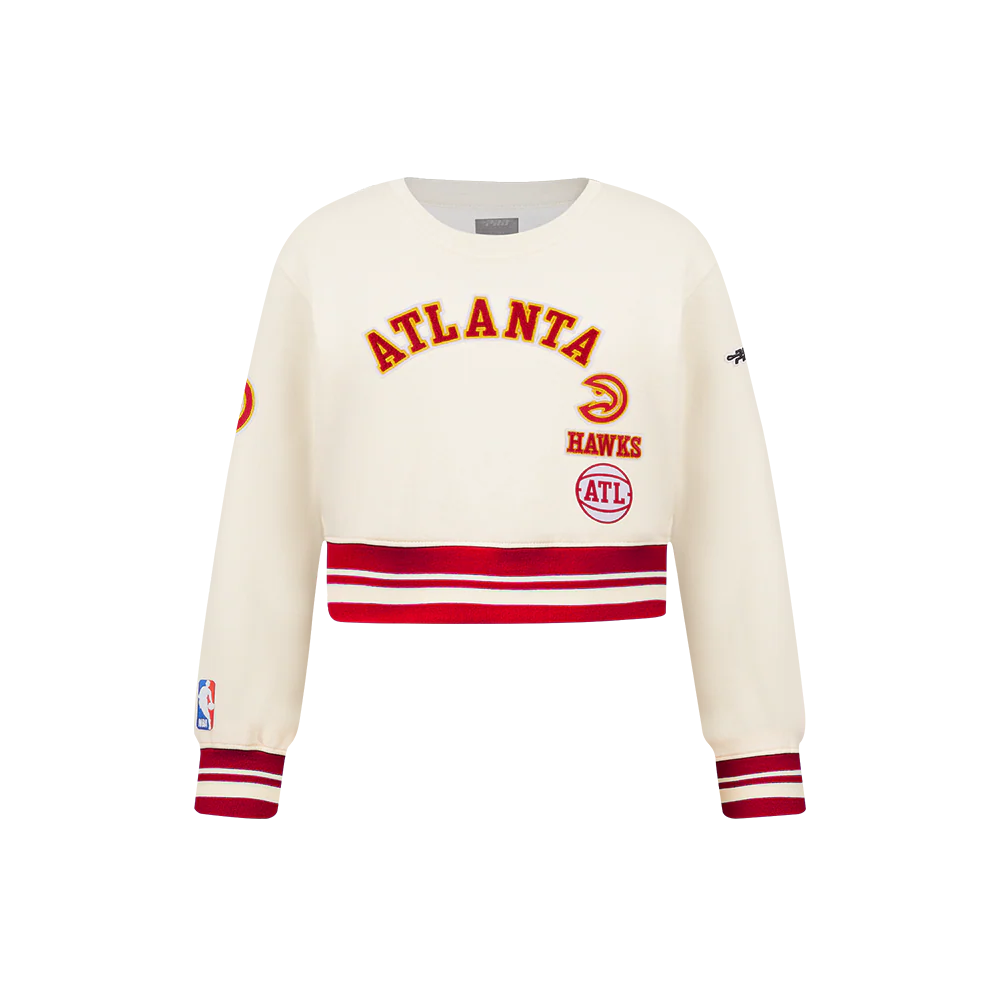 NBA ATLANTA HAWKS RETRO CLASSIC LITTLE GIRLS RIB FLEECE CREWNECK (EGGSHELL/ RED) - Image 3
