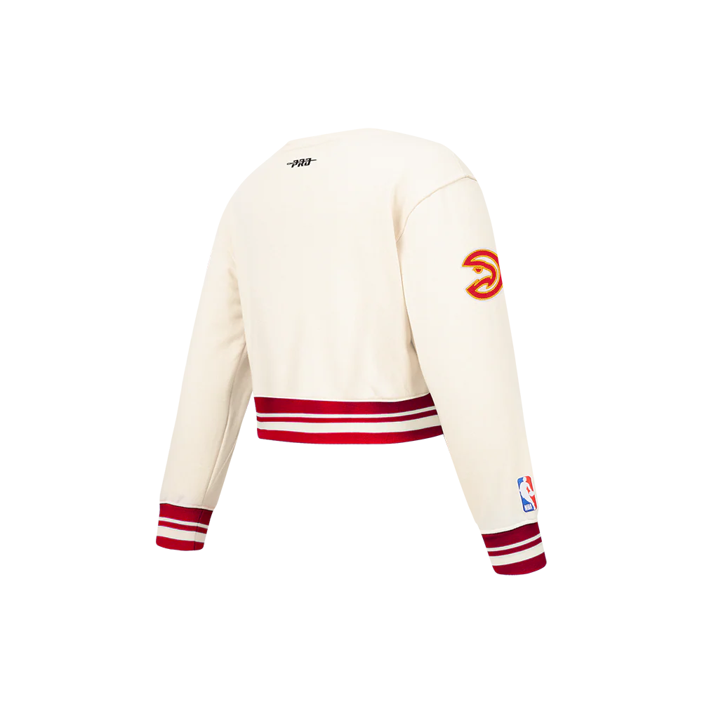 NBA ATLANTA HAWKS RETRO CLASSIC LITTLE GIRLS RIB FLEECE CREWNECK (EGGSHELL/ RED) - Image 6