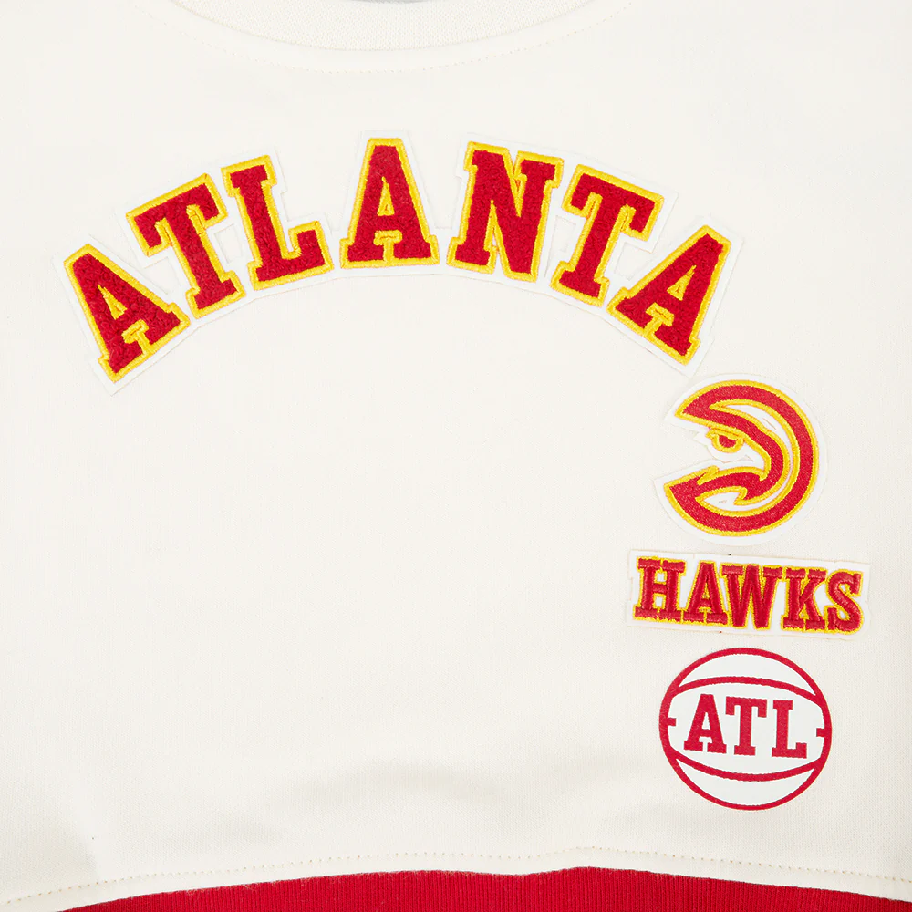 NBA ATLANTA HAWKS RETRO CLASSIC LITTLE GIRLS RIB FLEECE CREWNECK (EGGSHELL/ RED) - Image 7