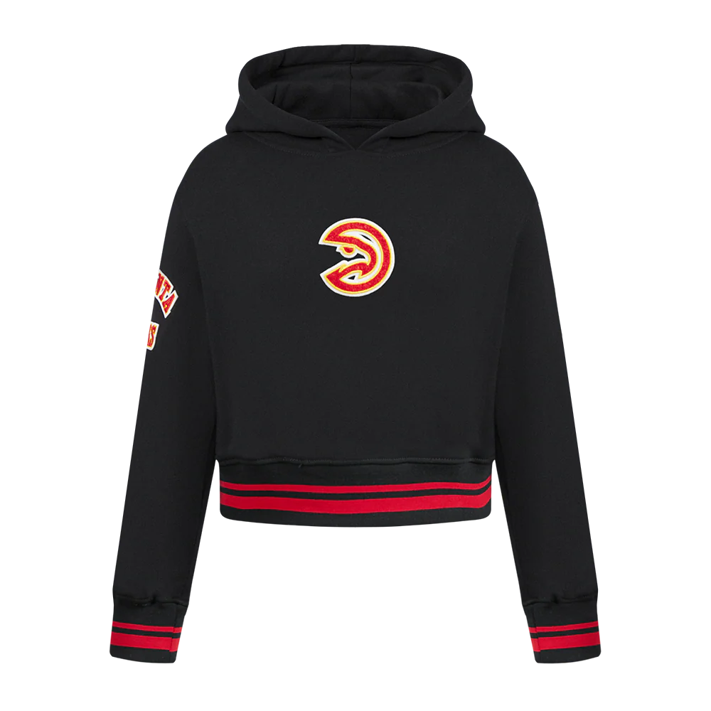 NBA ATLANTA HAWKS RETRO CLASSIC LITTLE GIRLS  RIB FLEECE PULLOVER HOODIE (BLACK/RED/BLACK)