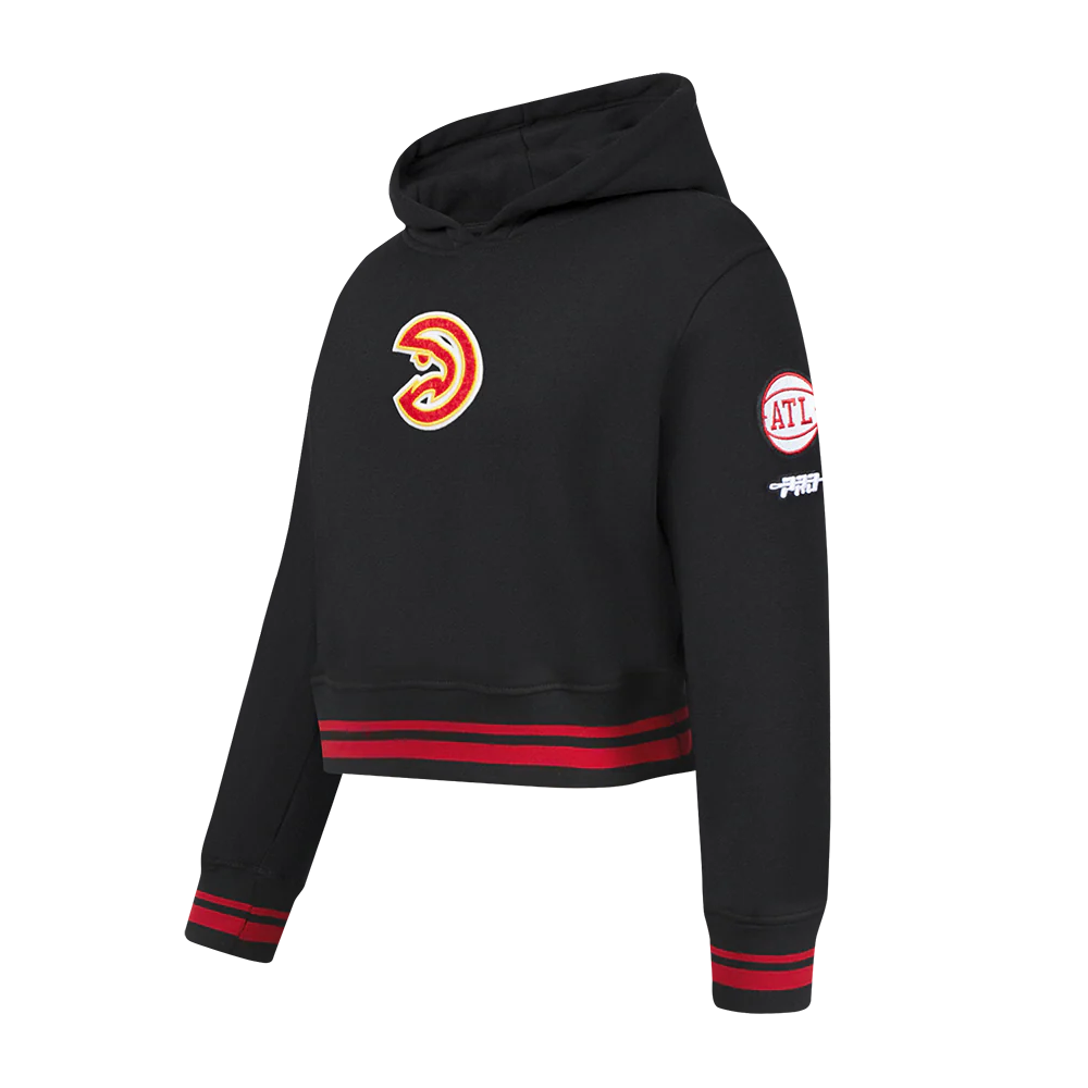 NBA ATLANTA HAWKS RETRO CLASSIC LITTLE GIRLS  RIB FLEECE PULLOVER HOODIE (BLACK/RED/BLACK) - Image 2