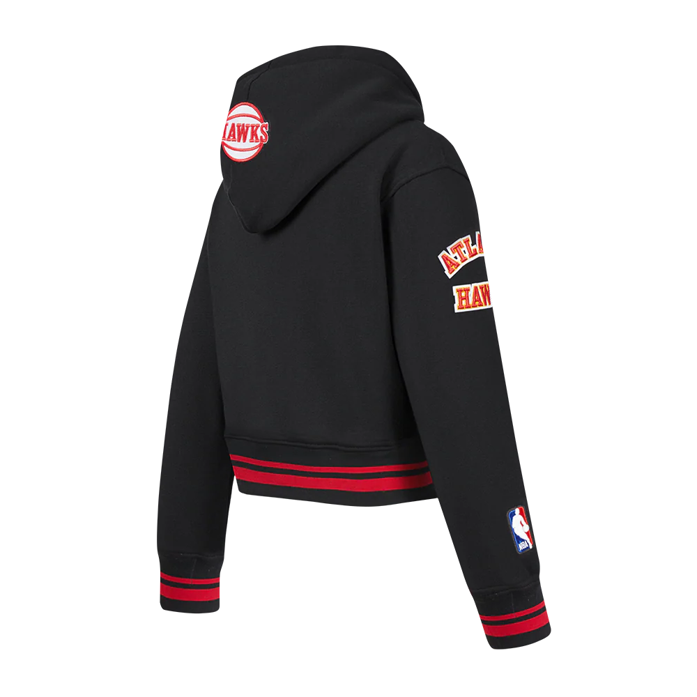 NBA ATLANTA HAWKS RETRO CLASSIC LITTLE GIRLS  RIB FLEECE PULLOVER HOODIE (BLACK/RED/BLACK) - Image 4