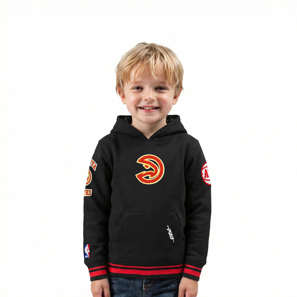 NBA ATLANTA HAWKS RETRO CLASSIC TODDLER BOYS RIB FLEECE PULLOVER HOODIE (BLACK/RED/BLACK)