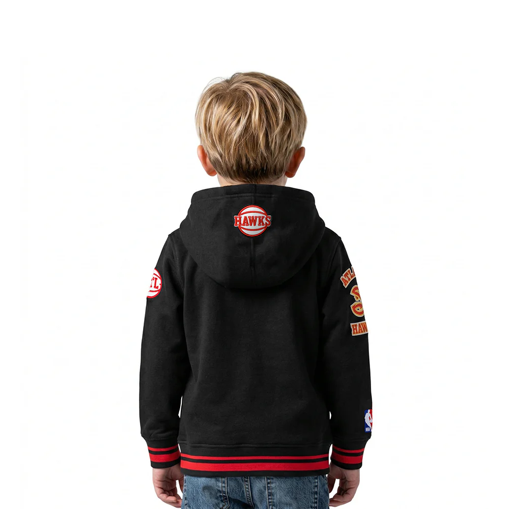 NBA ATLANTA HAWKS RETRO CLASSIC TODDLER BOYS RIB FLEECE PULLOVER HOODIE (BLACK/RED/BLACK) - Image 2