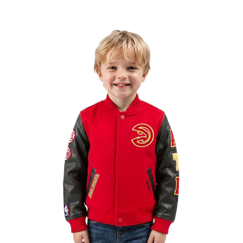 NBA ATLANTA HAWKS CLASSIC TODDLER BOYS WOOL VARSITY JACKET (RED/BLACK)