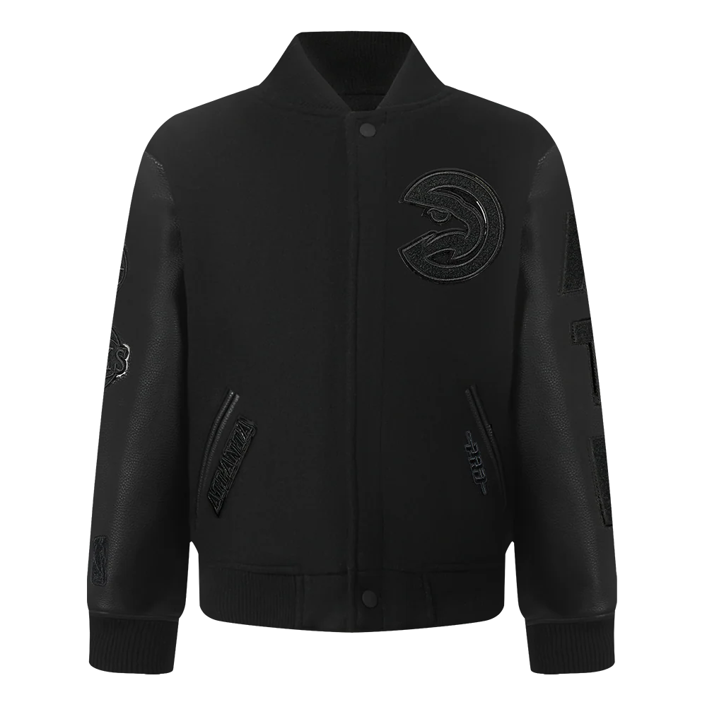 NBA ATLANTA HAWKS TRIPLE BLACK TODDLER BOYS WOOL VARSITY JACKET (JET BLACK)