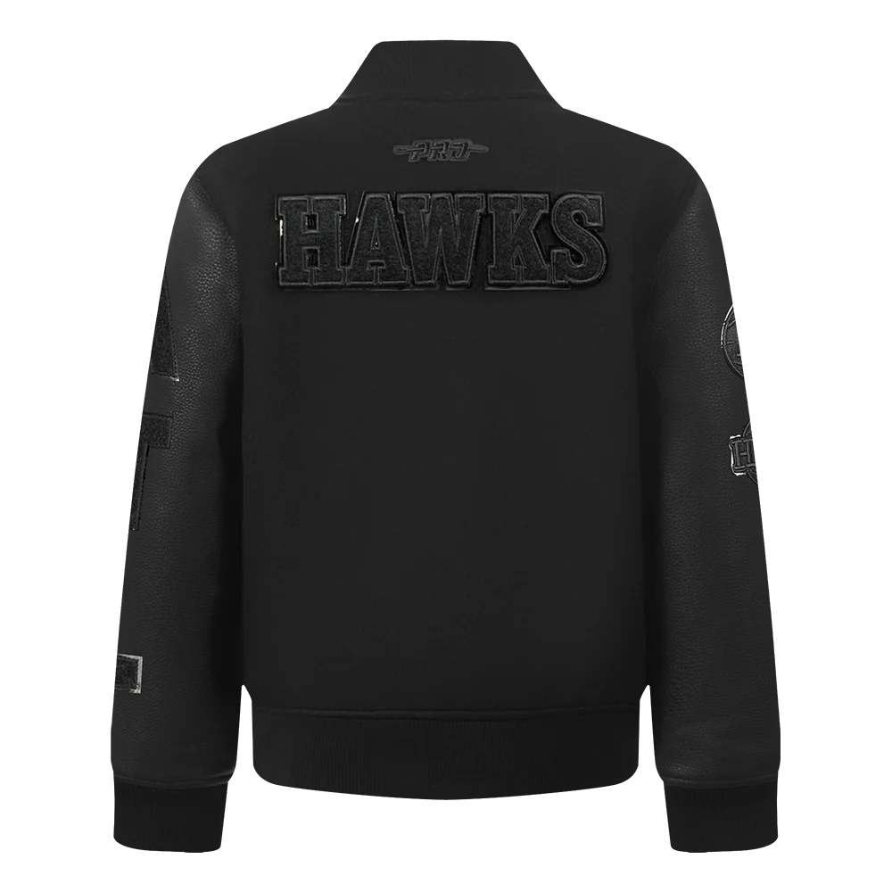 NBA ATLANTA HAWKS TRIPLE BLACK TODDLER BOYS WOOL VARSITY JACKET (JET BLACK) - Image 3
