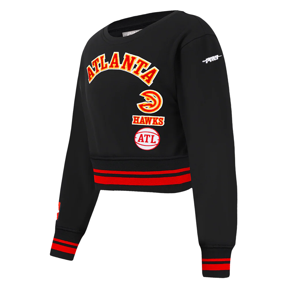 NBA ATLANTA HAWKS RETRO CLASSIC TODDLER GIRLS RIB FLEECE CREWNECK (BLACK/RED/BLACK) - Image 2
