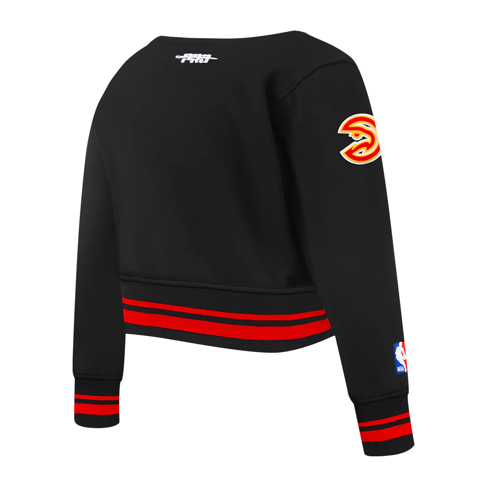 NBA ATLANTA HAWKS RETRO CLASSIC TODDLER GIRLS RIB FLEECE CREWNECK (BLACK/RED/BLACK) - Image 4