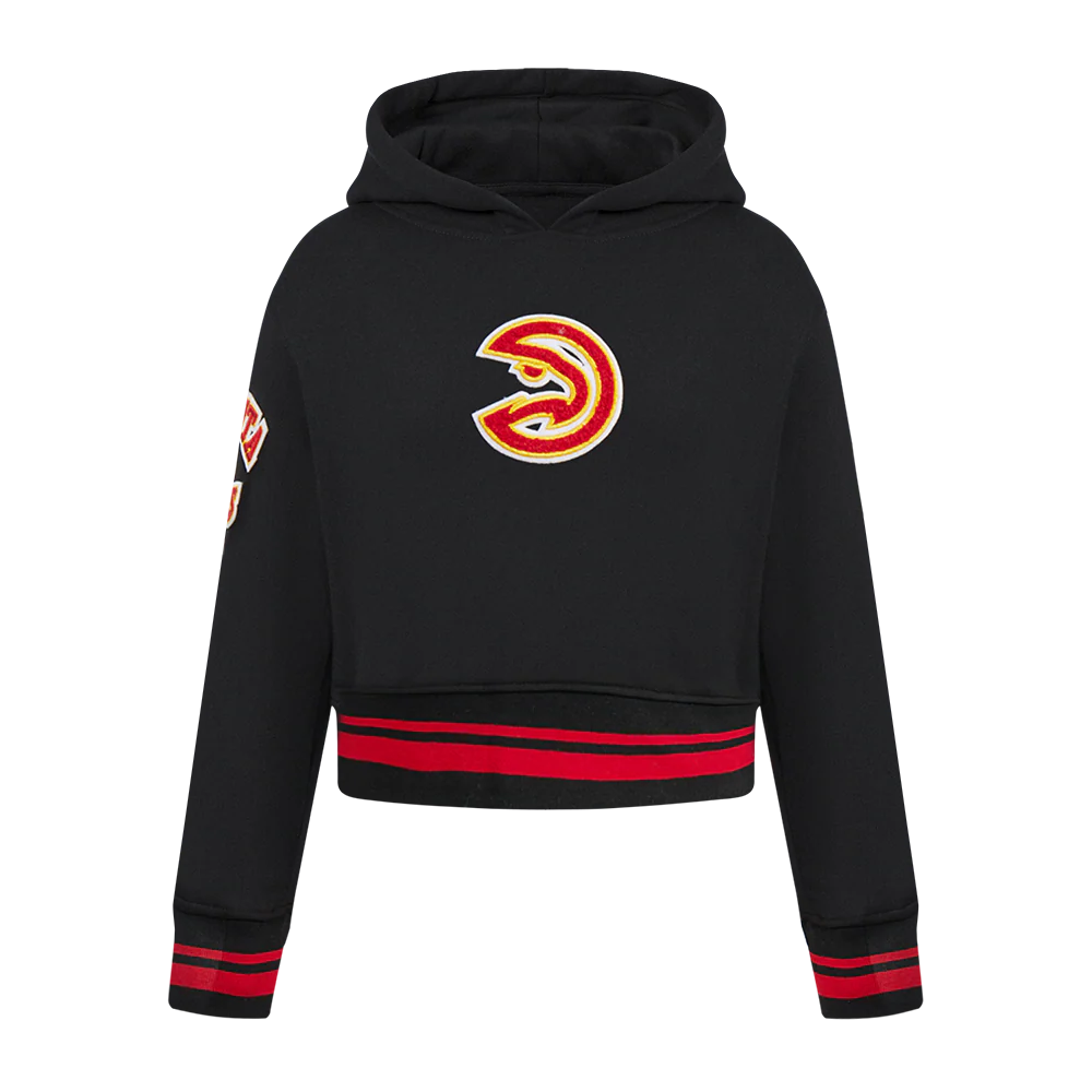 NBA ATLANTA HAWKS RETRO CLASSIC TODDLER GIRLS RIB FLEECE PULLOVER HOODIE (BLACK/RED/BLACK)