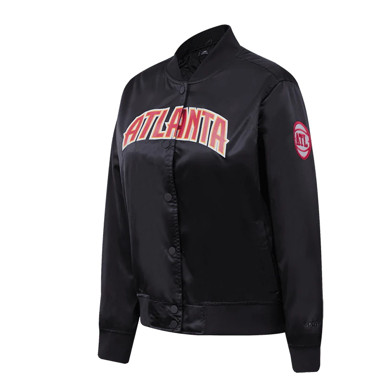 NBA ATLANTA HAWKS CLASSIC WOMEN'S SATIN JACKET (BLACK) - Image 2