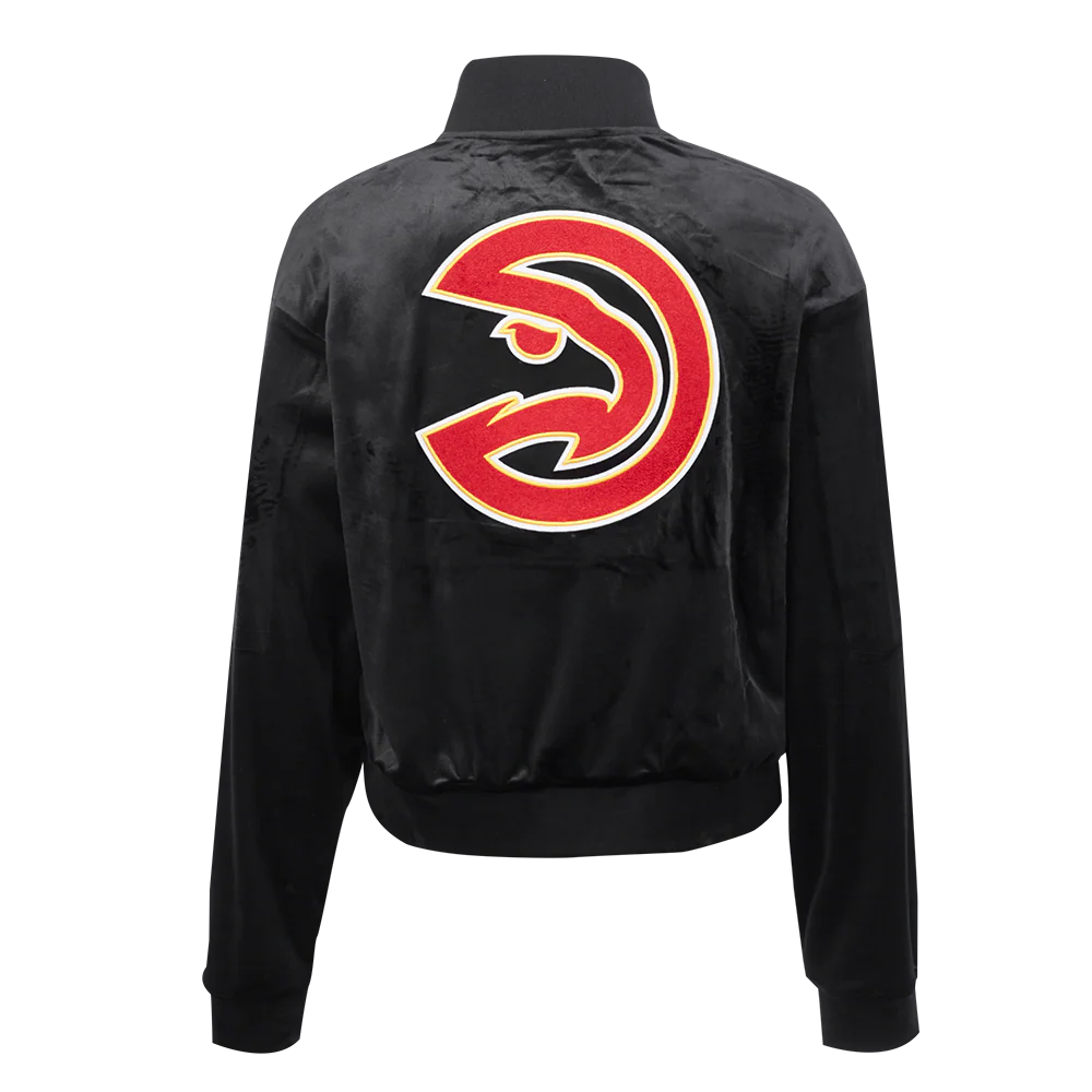 ATLANTA HAWKS CLASSIC WOMEN'S VELOUR FZ TRACK JACKET (BLACK) - Image 3