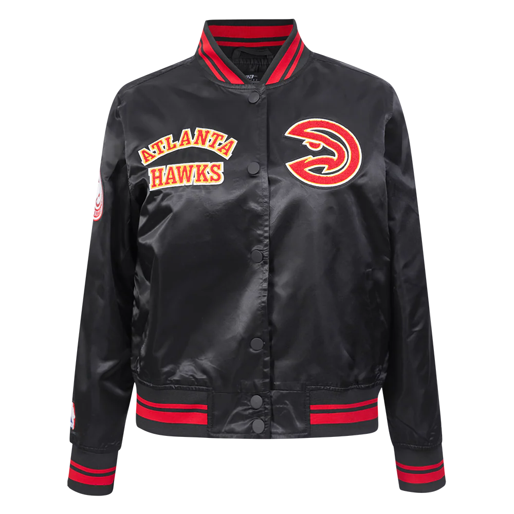 NBA ATLANTA HAWKS RETRO CLASSIC WOMEN'S RIB SATIN JACKET (BLACK/RED/BLACK)