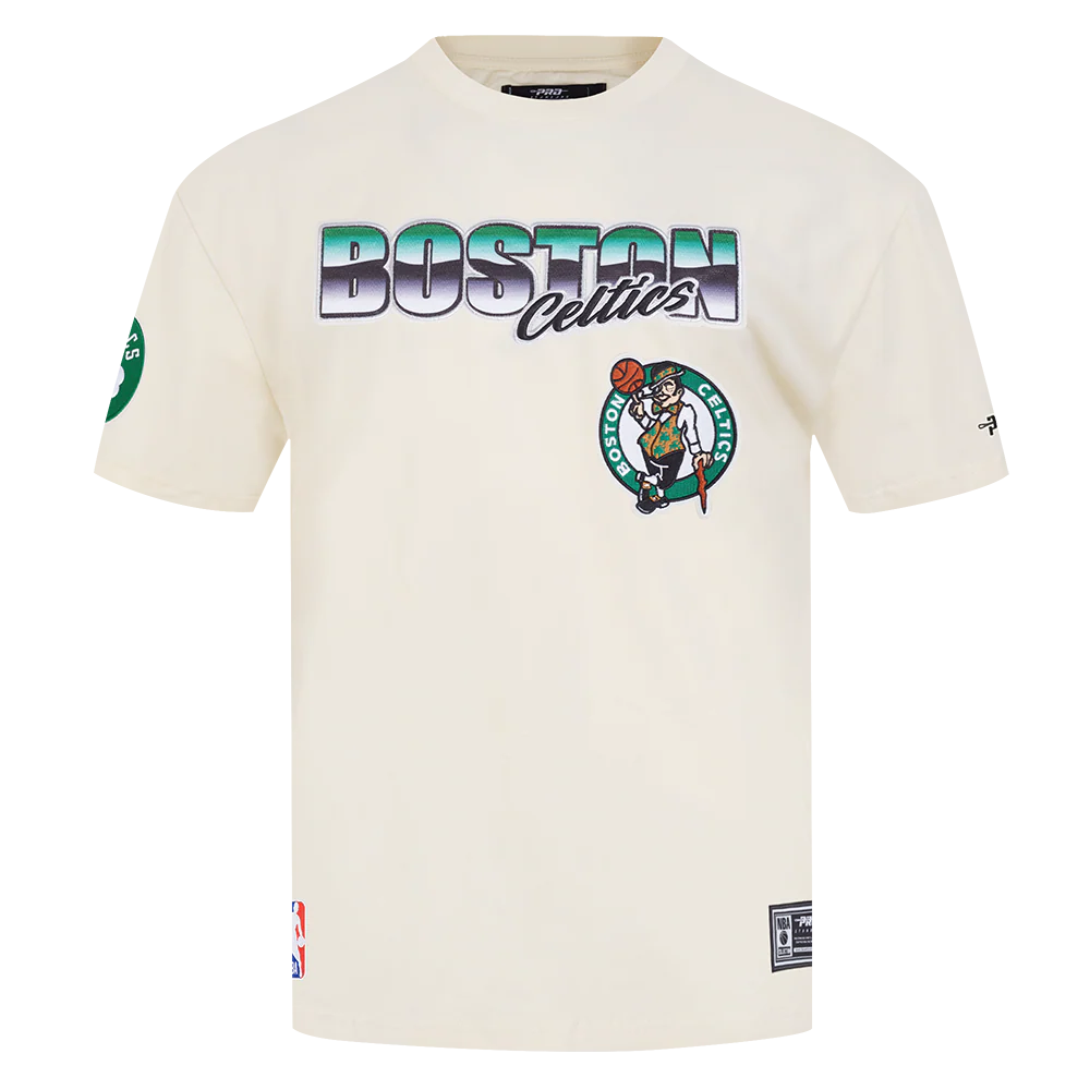 NBA BOSTON CELTICS CHROME MEN'S COTTON JERSEY DROP SHOULDER TEE (EGGSHELL)