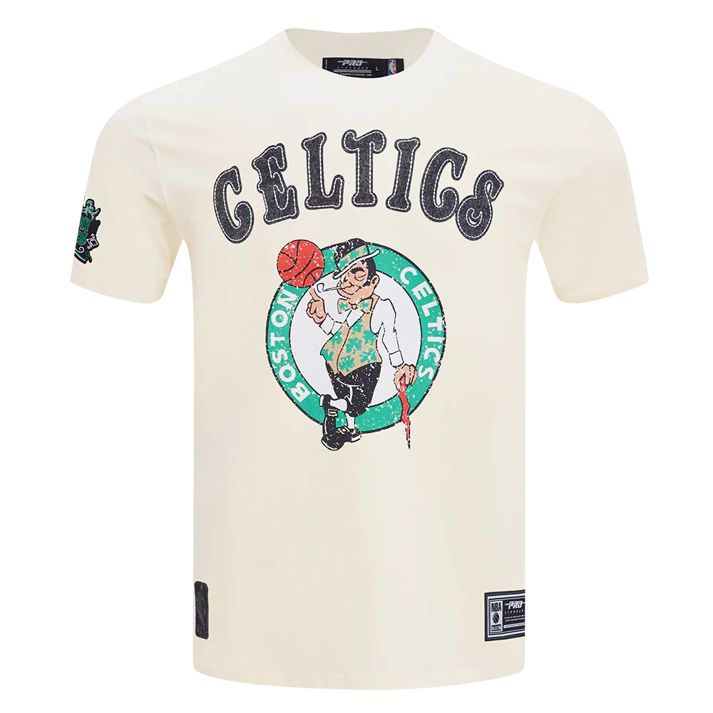 BOSTON CELTICS REBEL ATHLETICS STACKED LOGO MEN'S SJ TEE (EGGSHELL)