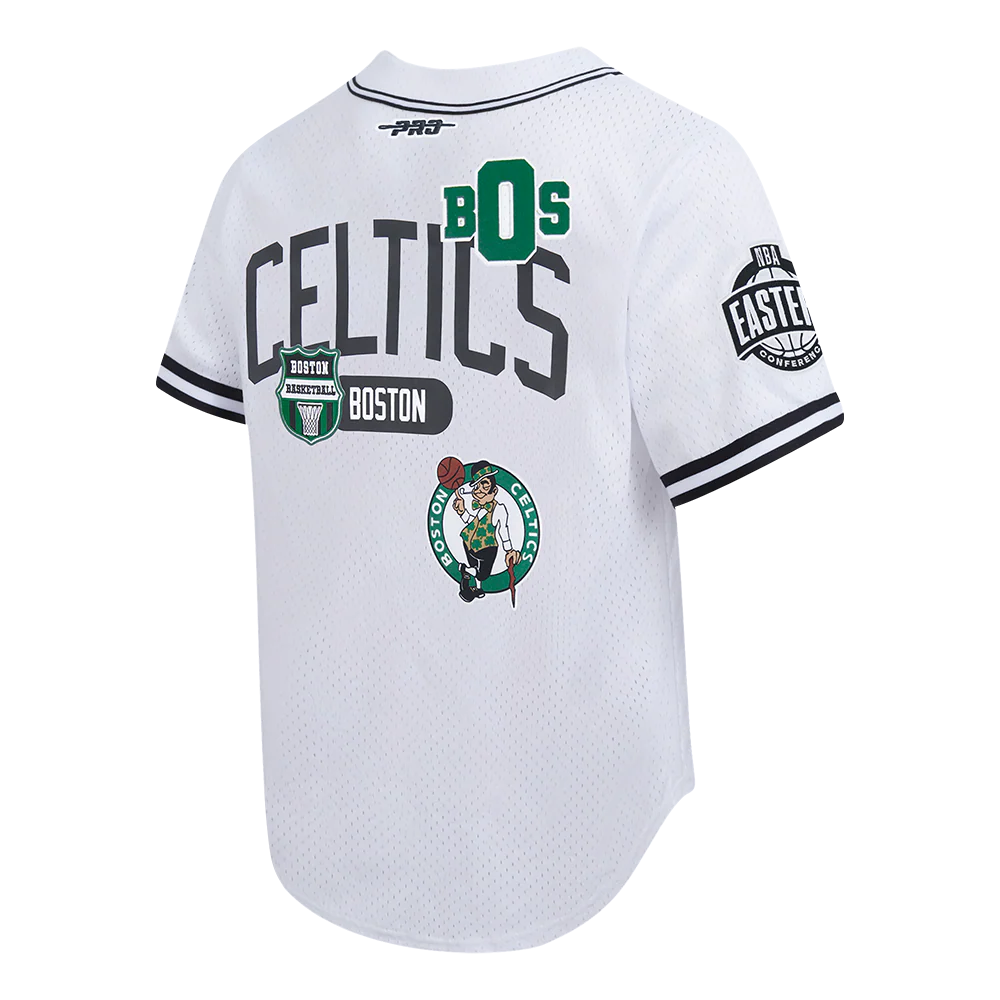 NBA BOSTON CELTICS LETTERMAN MEN'S BUTTON DOWN MESH TOP (WHITE/BLACK/WHITE) - Image 4