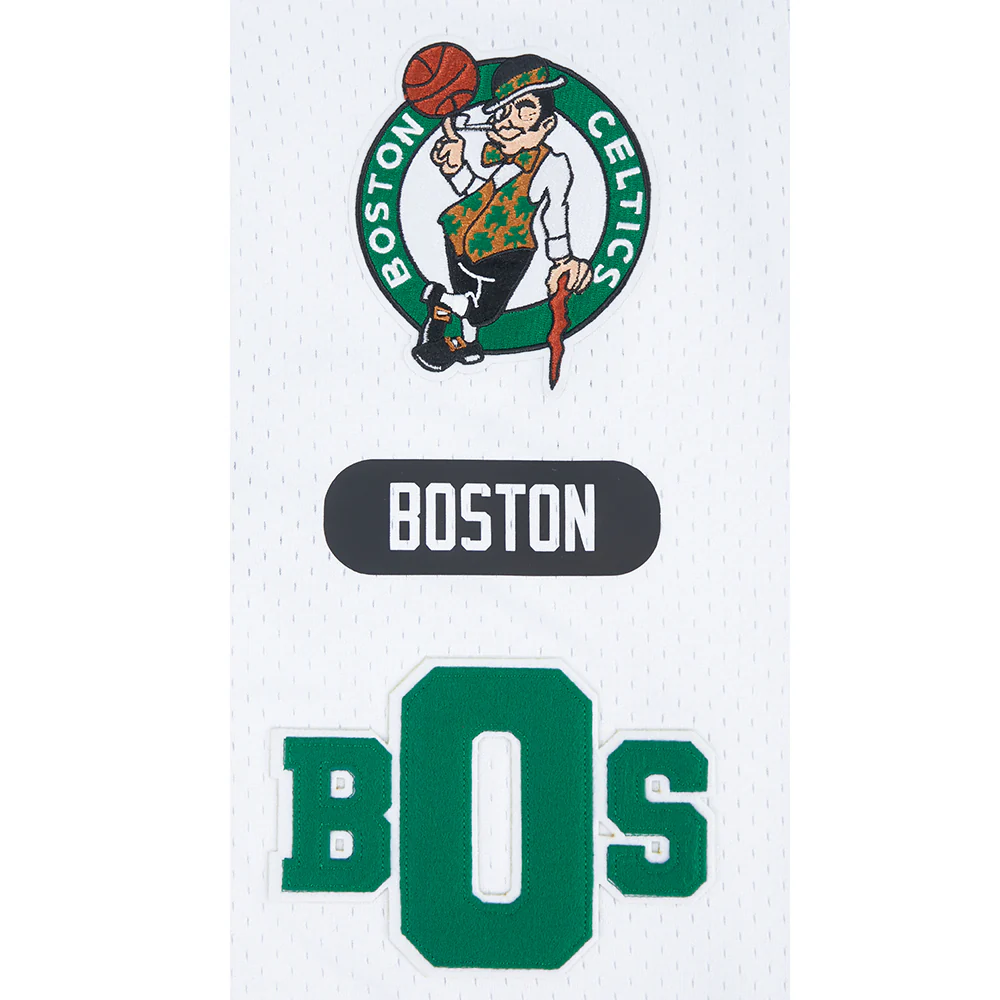 NBA BOSTON CELTICS LETTERMAN MEN'S BUTTON DOWN MESH TOP (WHITE/BLACK/WHITE) - Image 5