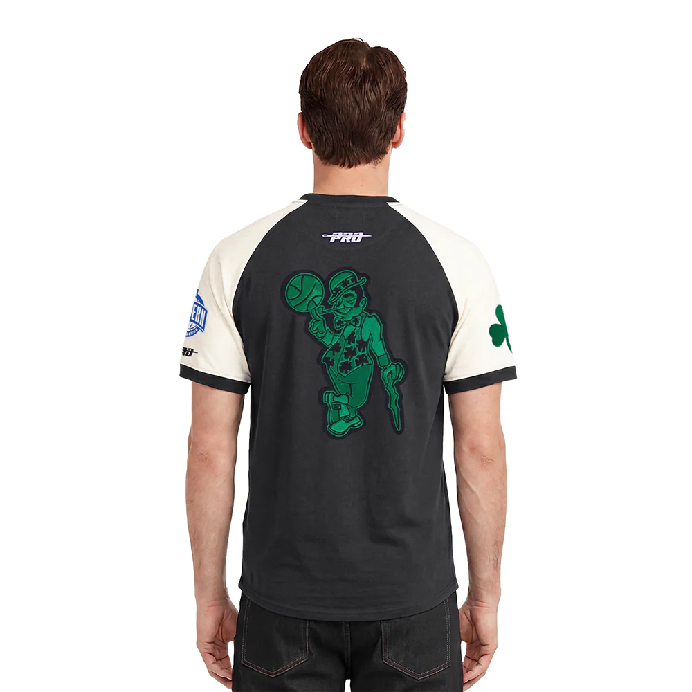 NBA BOSTON CELTICS FIRST TEAM MEN'S RAGLAN TEE (EGGSHELL/ BLACK) - Image 2