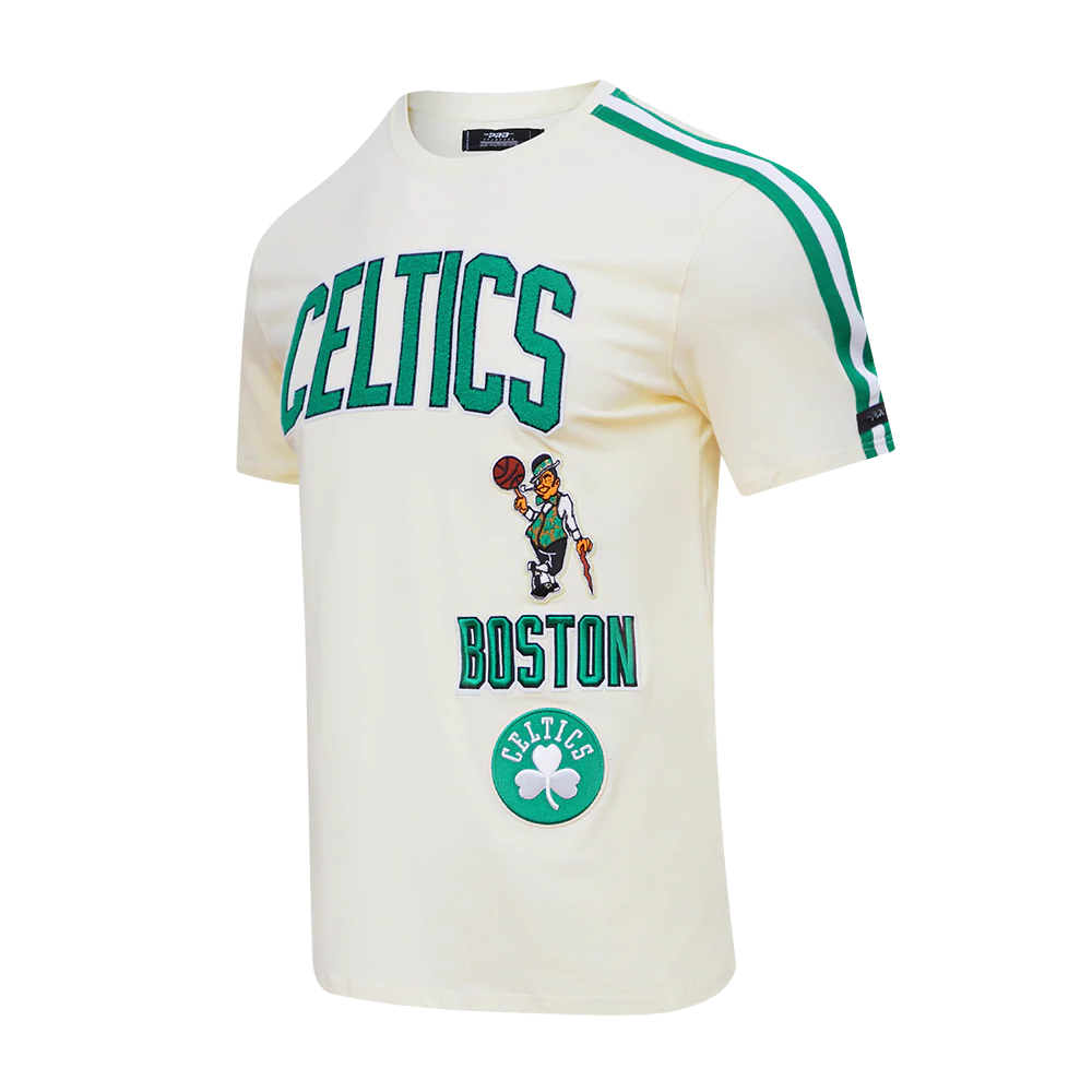NBA BOSTON CELTICS RETRO CLASSIC MEN'S STRIPED TEE (EGGSHELL/ KELLY GREEN) - Image 4