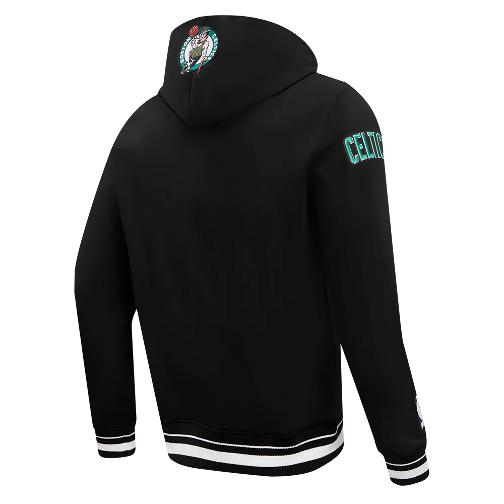 NBA BOSTON CELTICS SCRIPT TAIL MEN'S RIB FLEECE PULLOVER HOODIE (BLACK) - Image 3