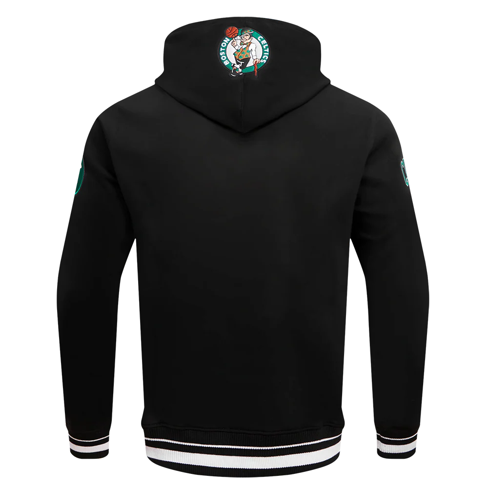 NBA BOSTON CELTICS SCRIPT TAIL MEN'S RIB FLEECE PULLOVER HOODIE (BLACK) - Image 4