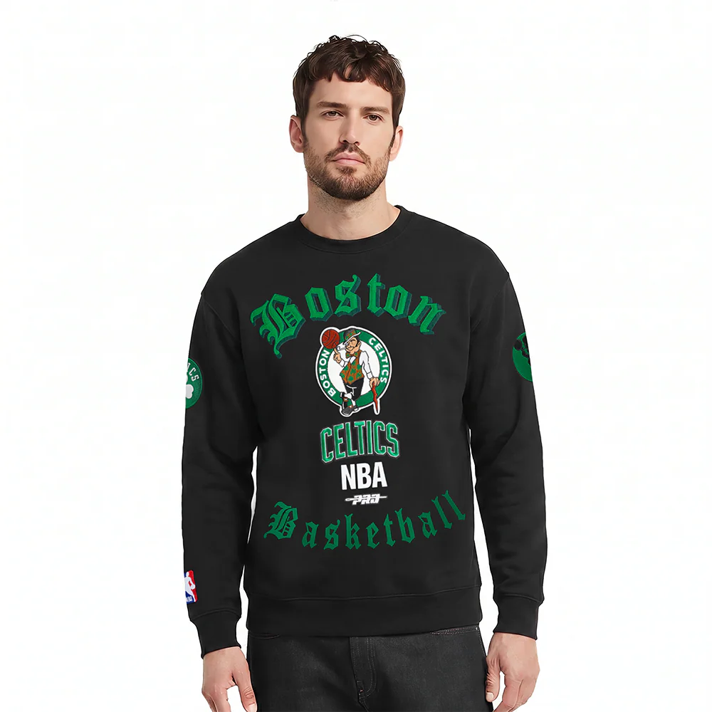 NBA BOSTON CELTICS OLD ENGLISH MEN'S CREWNECK (BLACK)