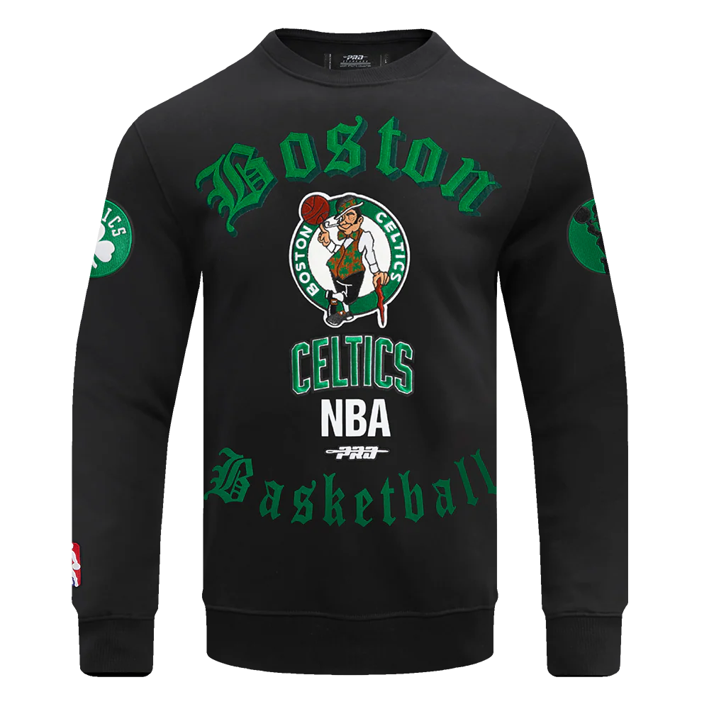 NBA BOSTON CELTICS OLD ENGLISH MEN'S CREWNECK (BLACK) - Image 3