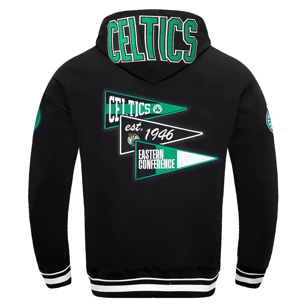 NBA BOSTON CELTICS TEAM PENNANTS MEN'S RIB FLEECE PULLOVER HOODIE (BLACK) - Image 3
