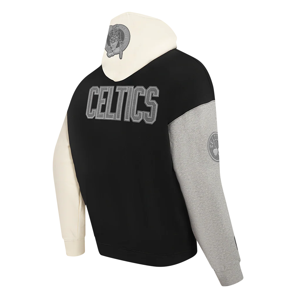 NBA BOSTON CELTICS REVERSE FRENCH TERRY MEN'S COLOR BLOCK FLEECE PULLOVER HOODIE (BLACK/GRAY/EGGSHELL) - Image 4
