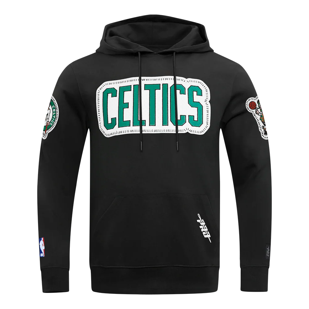 NBA BOSTON CELTICS DIY PICK STITCH MEN'S DOUBLE KNIT PULLOVER HOODIE (BLACK)