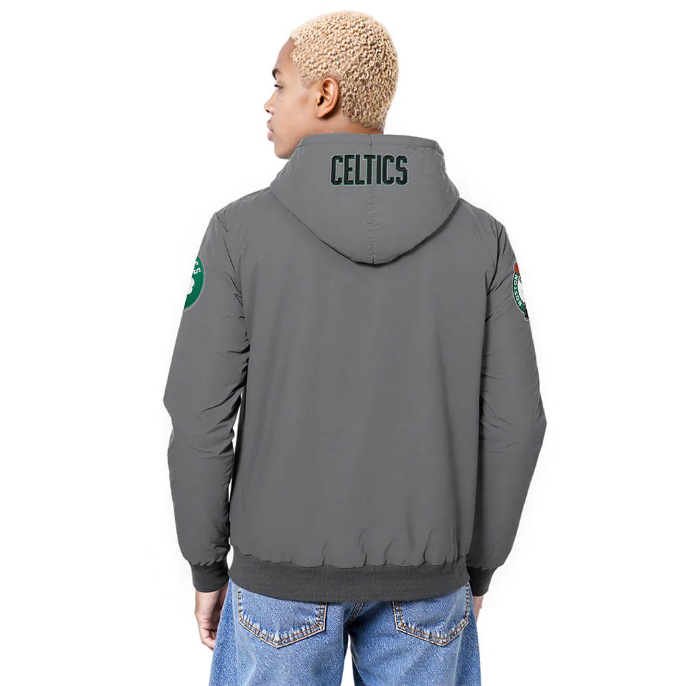 NBA BOSTON CELTICS CLASSIC WIND SUIT MEN'S WOVEN FULL ZIP PULLOVER HOODIE (GRAY) - Image 2