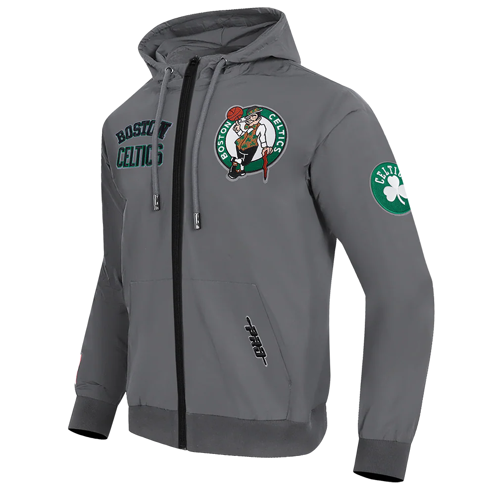 NBA BOSTON CELTICS CLASSIC WIND SUIT MEN'S WOVEN FULL ZIP PULLOVER HOODIE (GRAY) - Image 3