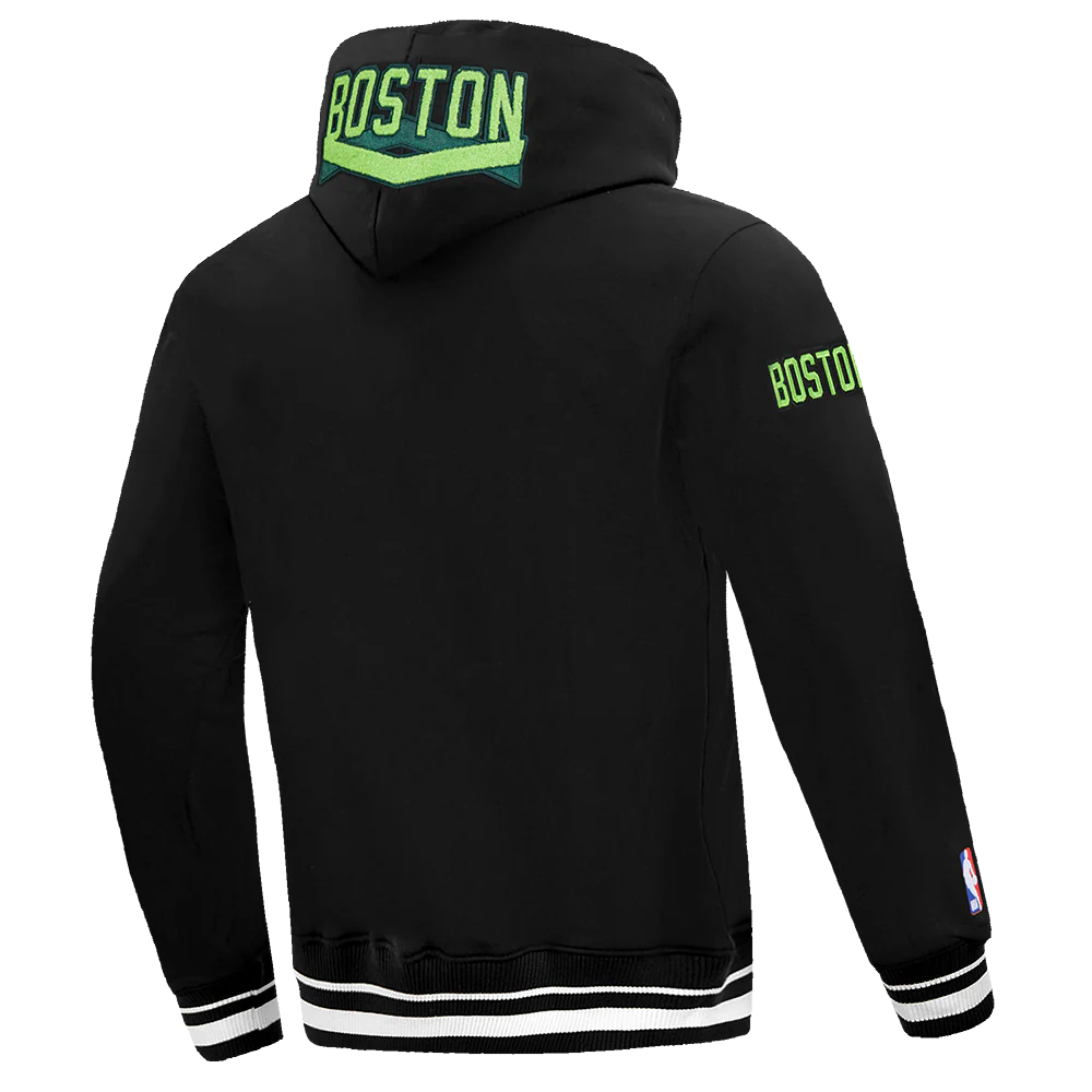 NBA BOSTON CELTICS CITY EDITION 24-25 MEN'S RIB FLEECE PULLOVER HOODIE (BLACK) - Image 4