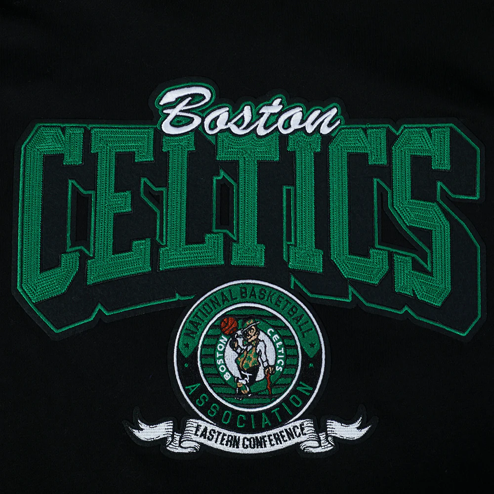 NBA BOSTON CELTICS TEAM BADGE MEN'S RIB FLC PO HOODIE (BLACK) - Image 5